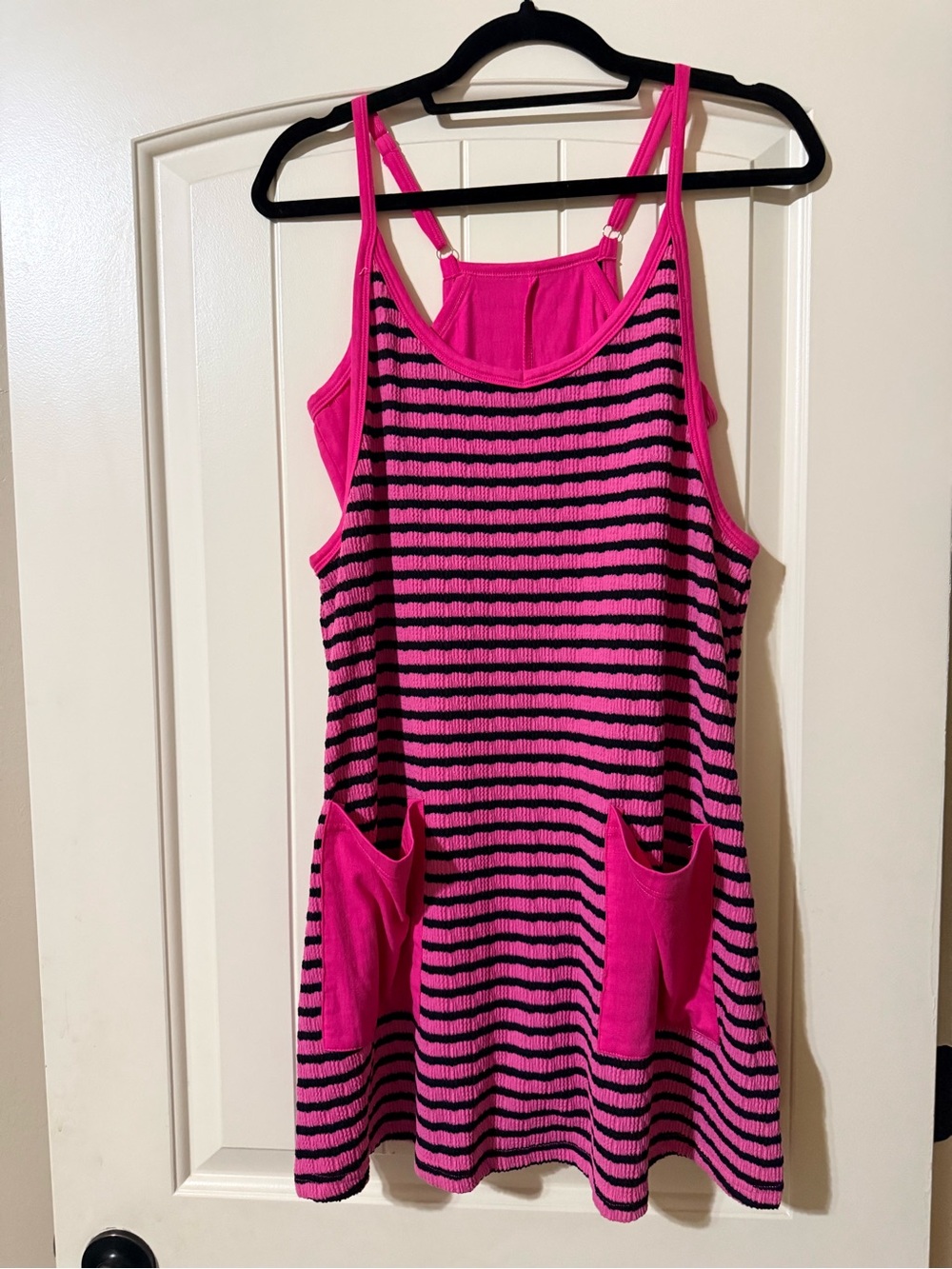 Hot Pink and Black Striped Tank Romper NWOT